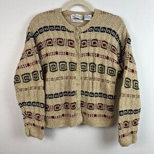 Vintage Robert Scott Knitted By Hand Cardigan Sweater L Button Front Linen Blend